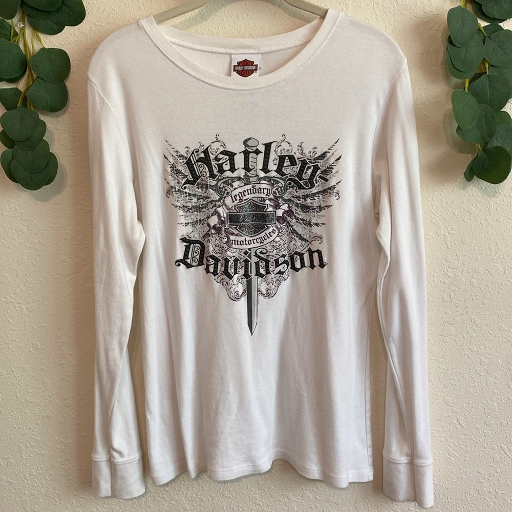 SOLD❣️❣️Y2K Grunge White Harley Davidson Shirt✨ - Picture 3 of 9